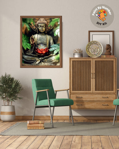Meditating Buddha PAINT by NUMBERS DIY Kit Adults ,  Asian Theme Wall Decor ,Easy Beginner's Acrylic Painting Kit,Home Decor Wall Art Gift
