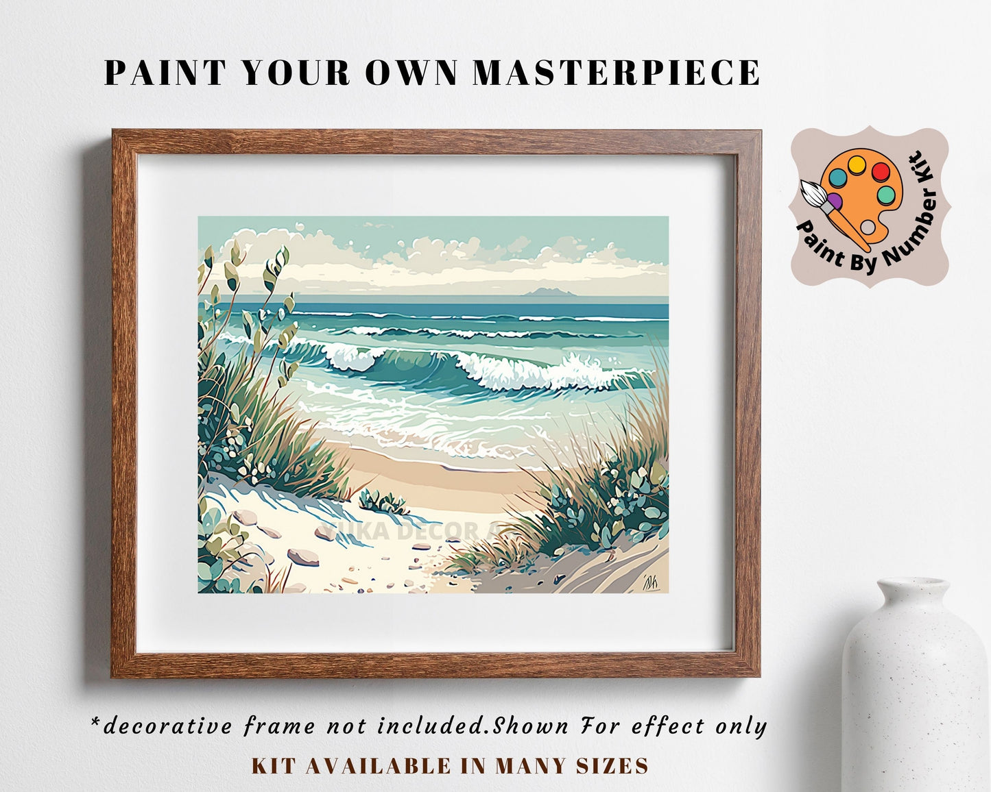 Sand Beach PAINT by NUMBERS Kit for Adult Kids Seashore Waves Island DIY Painting Easy Beginner Acrylic Painting Kit Seascape Home Decor Art