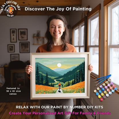 Adult PAINT by NUMBERS Kit Cyclist In Mountain Valley Landscape Minimalist DIY Art Easy Beginner Painting Birthday Custom Gift Mom Sister