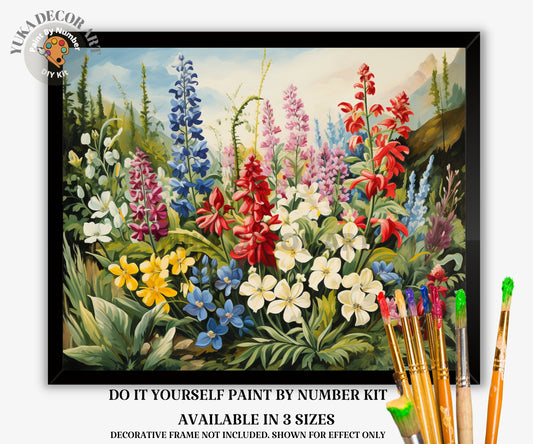Wildflowers PAINT by NUMBERS Kit Adults Spring Flower Garden DIY Painting Easy Beginners Hobby Kit Wall Art Housewarming Gift Girlfriend Mom