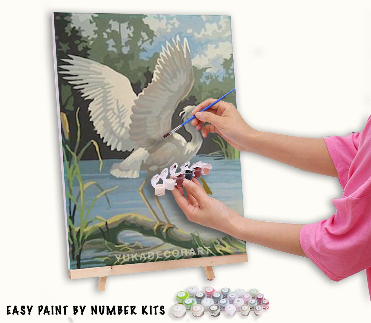 White Egret Bird Vintage PAINT by NUMBER Kit Adult , DIY Vintage 1960s Style Paint Kit ,  Beginner Acrylic Canvas Painting Kit