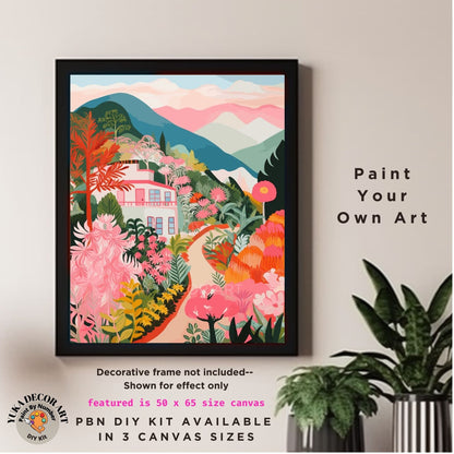 Mountain PAINT by NUMBERS Kit Adult Flowers Landscape Minimalist Canvas Art DIY Painting Beginners Hobby Apartment Decor Teenager Girl Gift