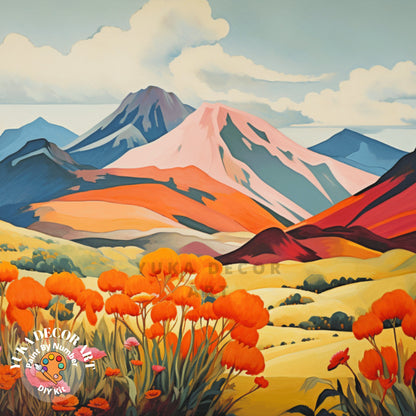 Mountain Landscape Adult PAINT by NUMBER Kit Flowers Valley Easy Beginner Painting DIY Canvas Kit Art Color By Number Set Gift For Mom Dad