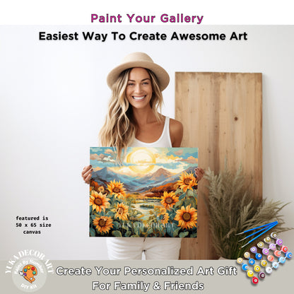 Sunflowers Adult PAINT by NUMBERS DIY Kit Mountain Valley Sunrise Art Easy Beginner's Oil Painting Kit Birthday Anniversary Gift For Mom Dad