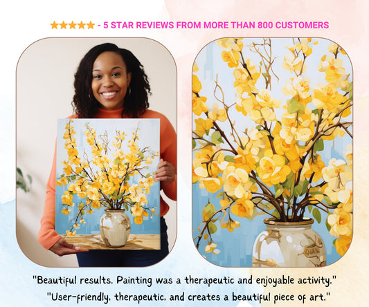 Yellow Flowers PAINT by NUMBER Kit Adults Set Of 2 Garden Flowers DIY Painting Easy Beginners Kit Wall Art Birthday Gift Mom Grandma Sister