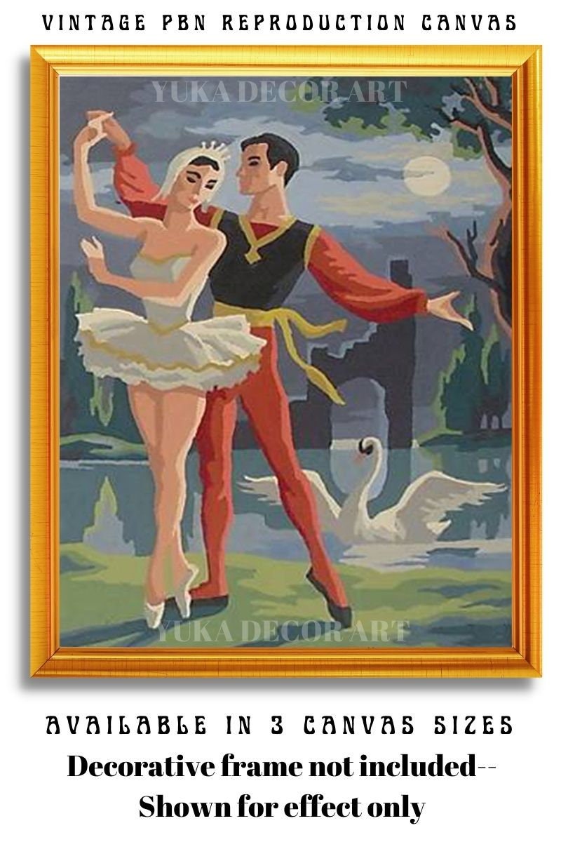 Vintage Paint By Number Set of 2,Ballet Dancer Couple,Moonlit lake , Vintage Wall Art