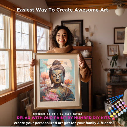 PAINT by NUMBERS Kit For Adults Buddha Pink Lotus Flower DIY Vibrant Acrylic Paint Kit Zen Meditation Zen Studio Wall Art Gift Housewarming