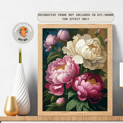 Floral Paint by Numbers Kit For Adult White Pink Peony Flowers Painting Easy Beginner Art Kit Personalised Gift For Mom Aunt Grandmother