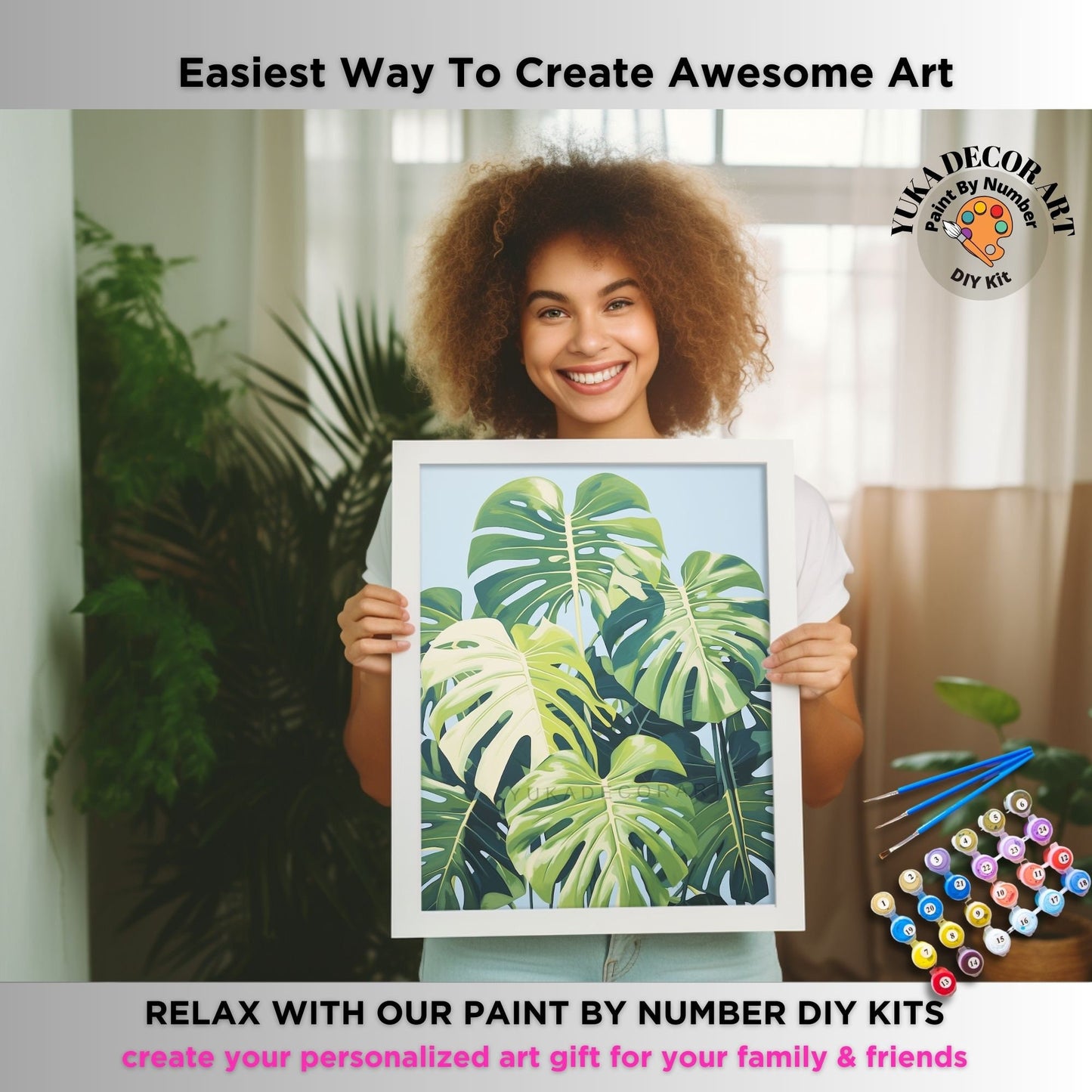 Monstera PAINT by NUMBERS Adult ,Home Indoor Plants Still life ,Beginners Easy Paint Kit DIY Wall Decor Gift  Mom Grandmom
