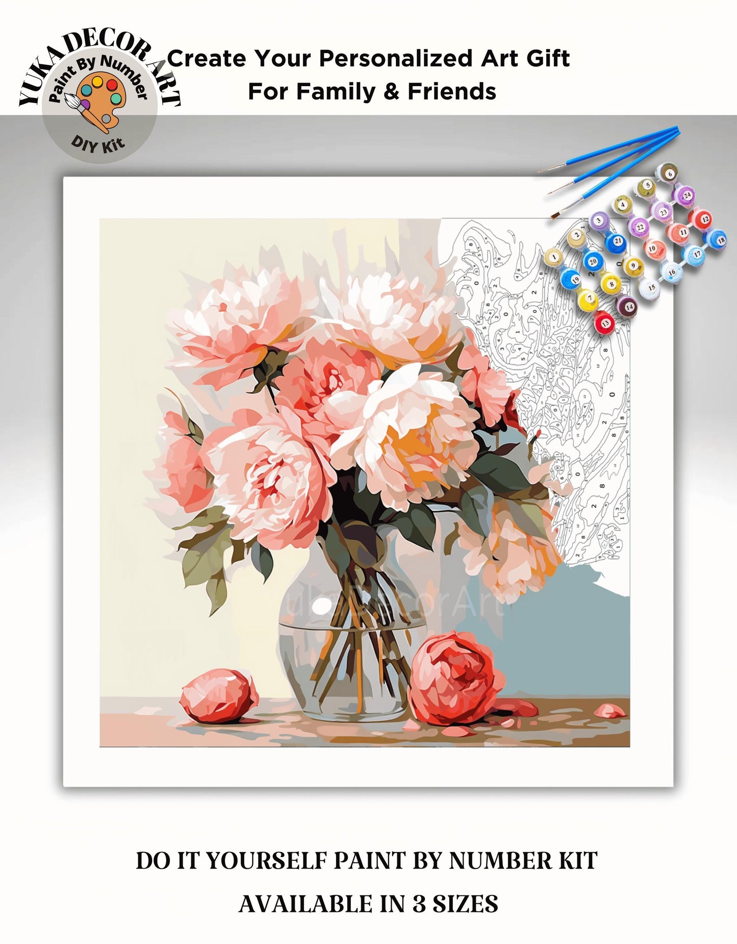 Pink Flowers In Vase PAINT by NUMBER Kit Adults Still Life Vintage Style DIY Painting Easy Beginners Wall Art Housewarming Gift Mom Sister