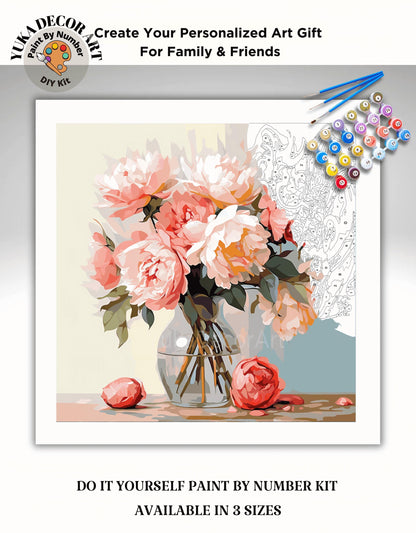 Pink Flowers In Vase PAINT by NUMBER Kit Adults Still Life Vintage Style DIY Painting Easy Beginners Wall Art Housewarming Gift Mom Sister