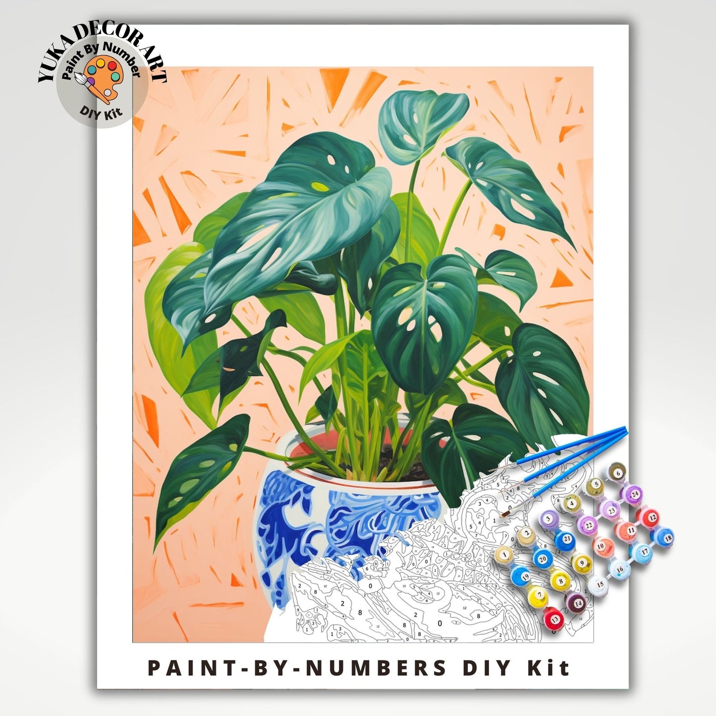 Indoor Plant PAINT by NUMBERS Kit for Adults Minimalistic Chic DIY Painting Easy Beginners Hobby Painting Kit Wall Art Gift Mum Plant Lover