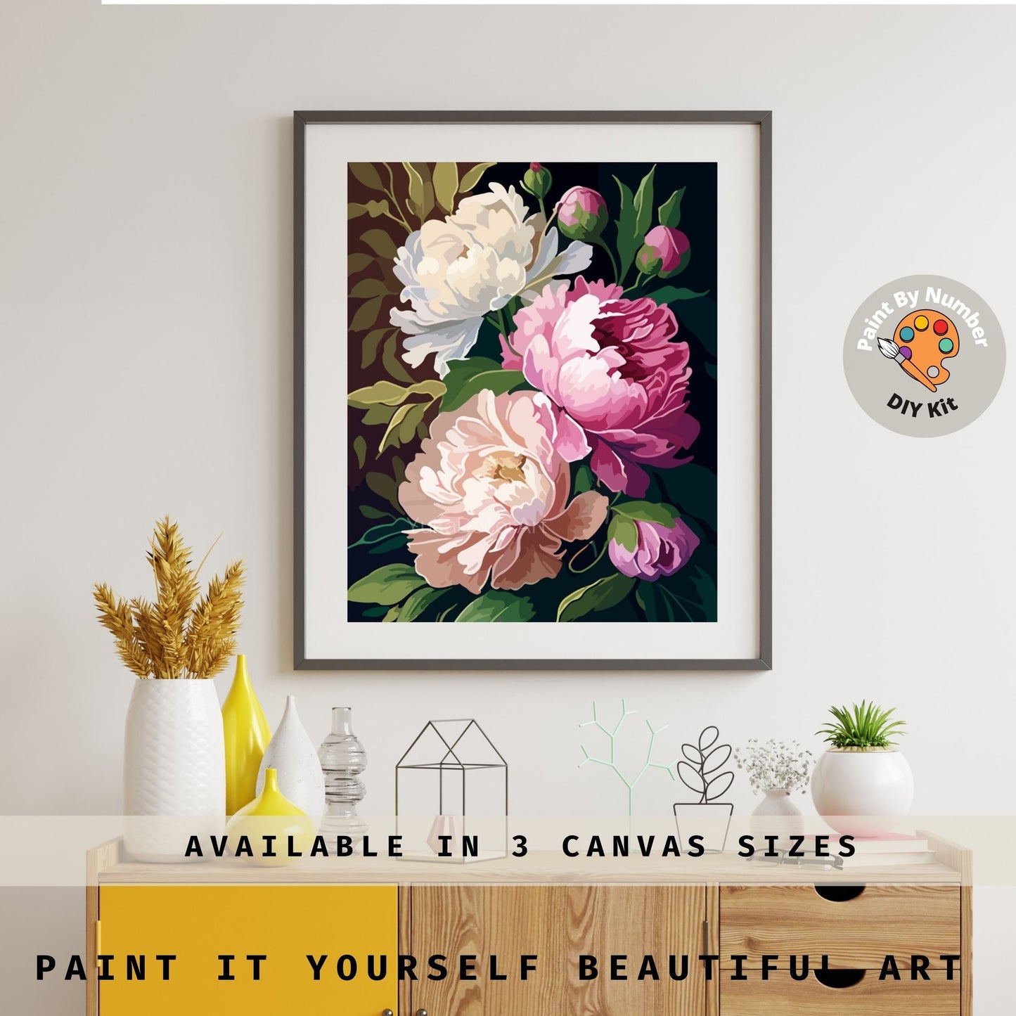 Paint by Numbers Adult Pink Peonies Flower Painting Easy Beginner Paint Kit Anniversary Gift For Mom Personalised Floral Art Home Decor