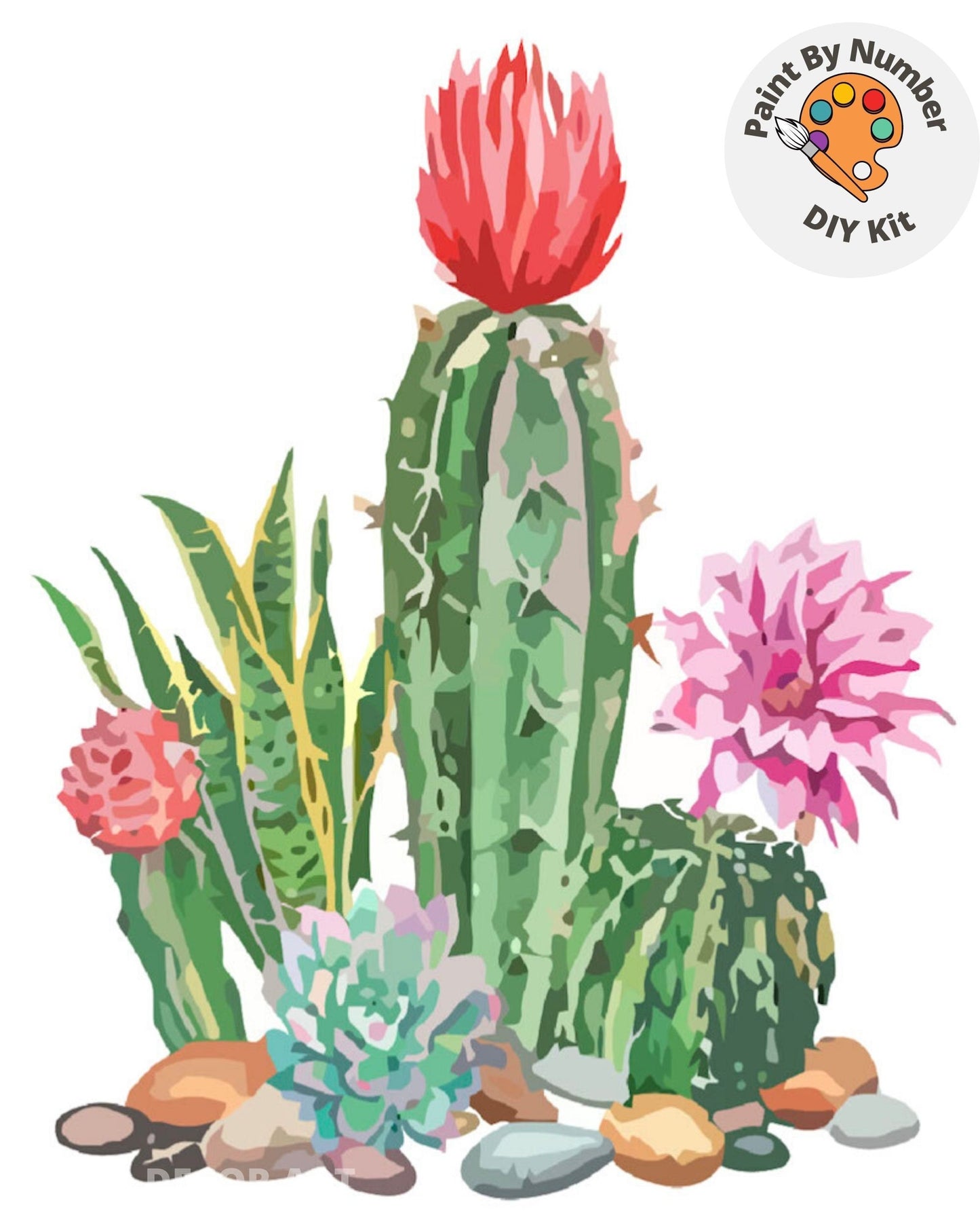 Paint by Numbers  Kit for Beginner , Kids & Adult Hobby, Green Cactus with Flower,Desert Landscape , Easy Acrylic DIY Painting Decor Gift