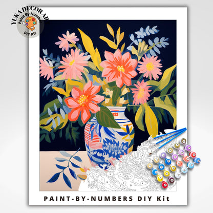 Rustic Floral PAINT by NUMBER Kit Adult DIY by Numbers Easy Beginners Painting Flower Bouquet Vase | Holiday Gift For Mom Aunt Girlfriend