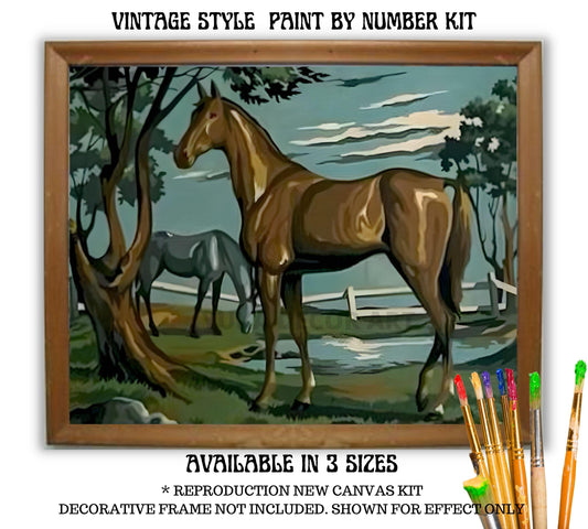 Vintage PAINT by NUMBER Kit Adult Ranch Horse Western Style Easy Beginner Acrylic Painting DIY Kit Vintage Cabin Decor Gift Dad Grandfather