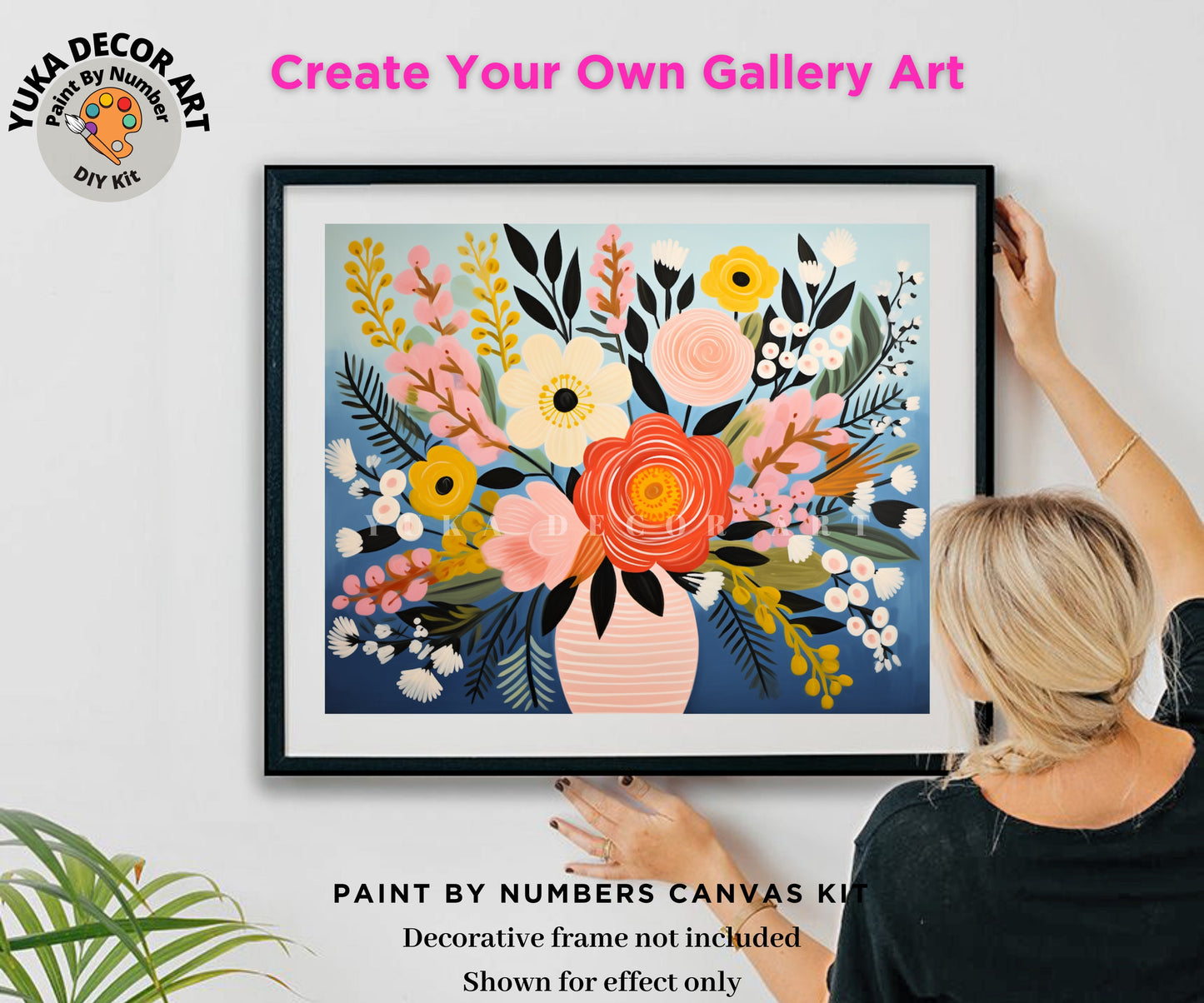 Floral PAINT by NUMBERS Diy Kit Adults Flower Bouquet Vase DIY Painting Beginners Canvas Wall Art Christmas Gift Wife Birthday Anniversary