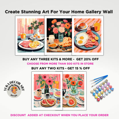 Minimalist Art PAINT by NUMBERS Kit Adult Still Life  Breakfast Tablescape Orange Lemon Citrus Fruit Acrylic Whimsical Color Wall Art Gift