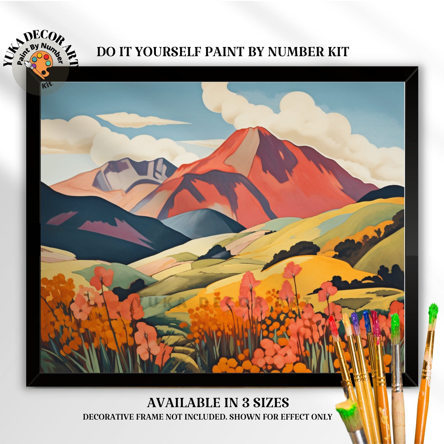 Mountain Flowers PAINT by NUMBER DIY Kit Adult Landscape Valley Easy Beginner Acrylic Painting Art Canvas Christmas Gift For Grandma Grandpa