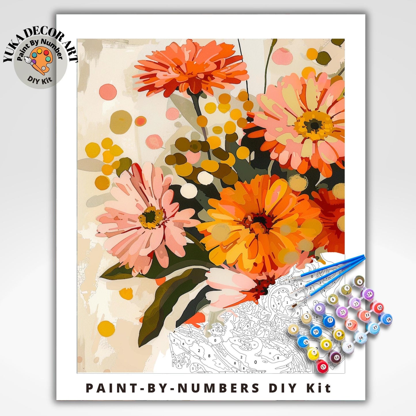 Peach Orange Flowers Paint by Numbers Kit Adult Flower Painting Easy Beginner Paint Kit Anniversary Gift For Girlfriend Bday Home Decor Gift