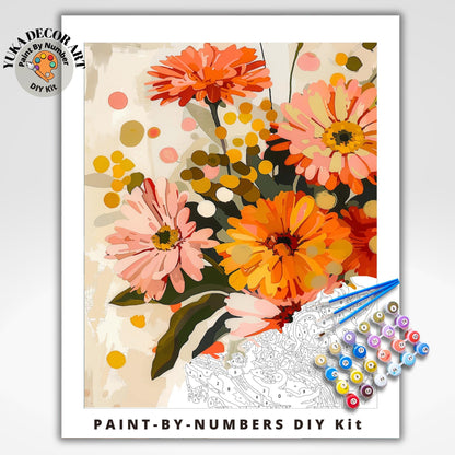 Peach Orange Flowers Paint by Numbers Kit Adult Flower Painting Easy Beginner Paint Kit Anniversary Gift For Girlfriend Bday Home Decor Gift