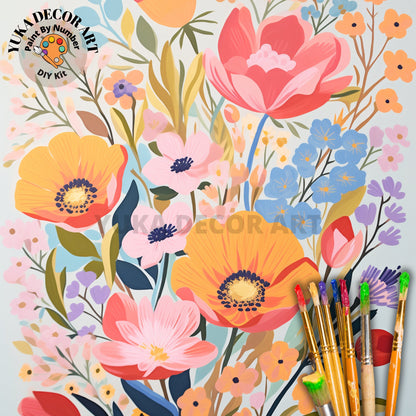 Wildflowers PAINT by NUMBERS Kit Adults Spring Flower Garden DIY Painting Easy Beginners Hobby Kit Wall Art Housewarming Gift Girlfriend Mom