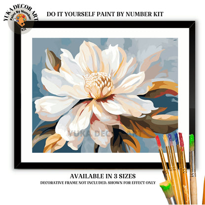 Floral PAINT by NUMBERS Adult Kit , Painting , Magnolia Flower Easy Beginner Acrylic Painting DIY Kit , Gift For Grandma