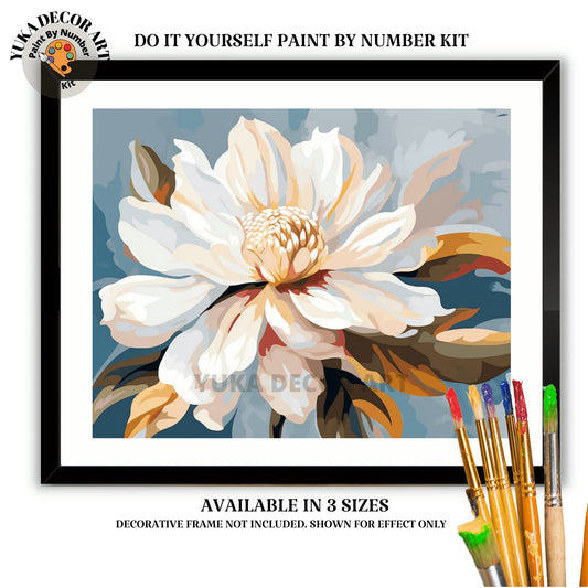 Floral PAINT by NUMBERS Adult Kit , Painting , Magnolia Flower Easy Beginner Acrylic Painting DIY Kit , Gift For Grandma