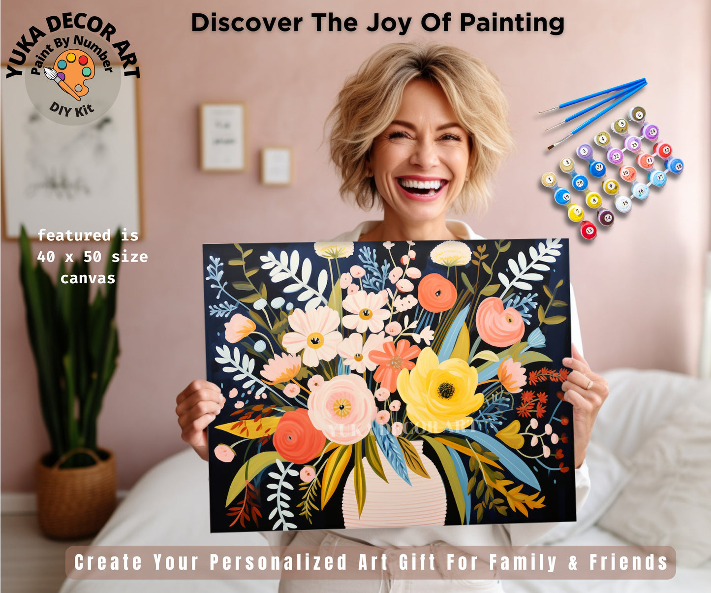 Flowers PAINT by NUMBERS Diy Kit Adults Still Life Bouquet DIY Painting Easy Beginners  Kit Wall Art  Christmas Gift For Her Wife Girlfriend
