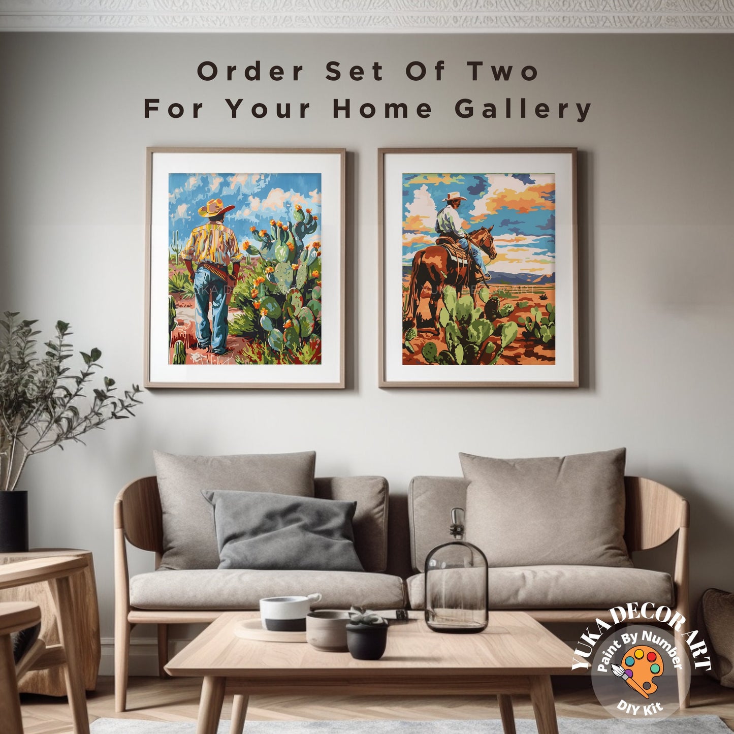 Cowboy PAINT by NUMBER Kit Adult Painting DIY by Numbers Easy Beginners Southwest Desert Landscape Painting Saguaro Cactus Wall Art Gift