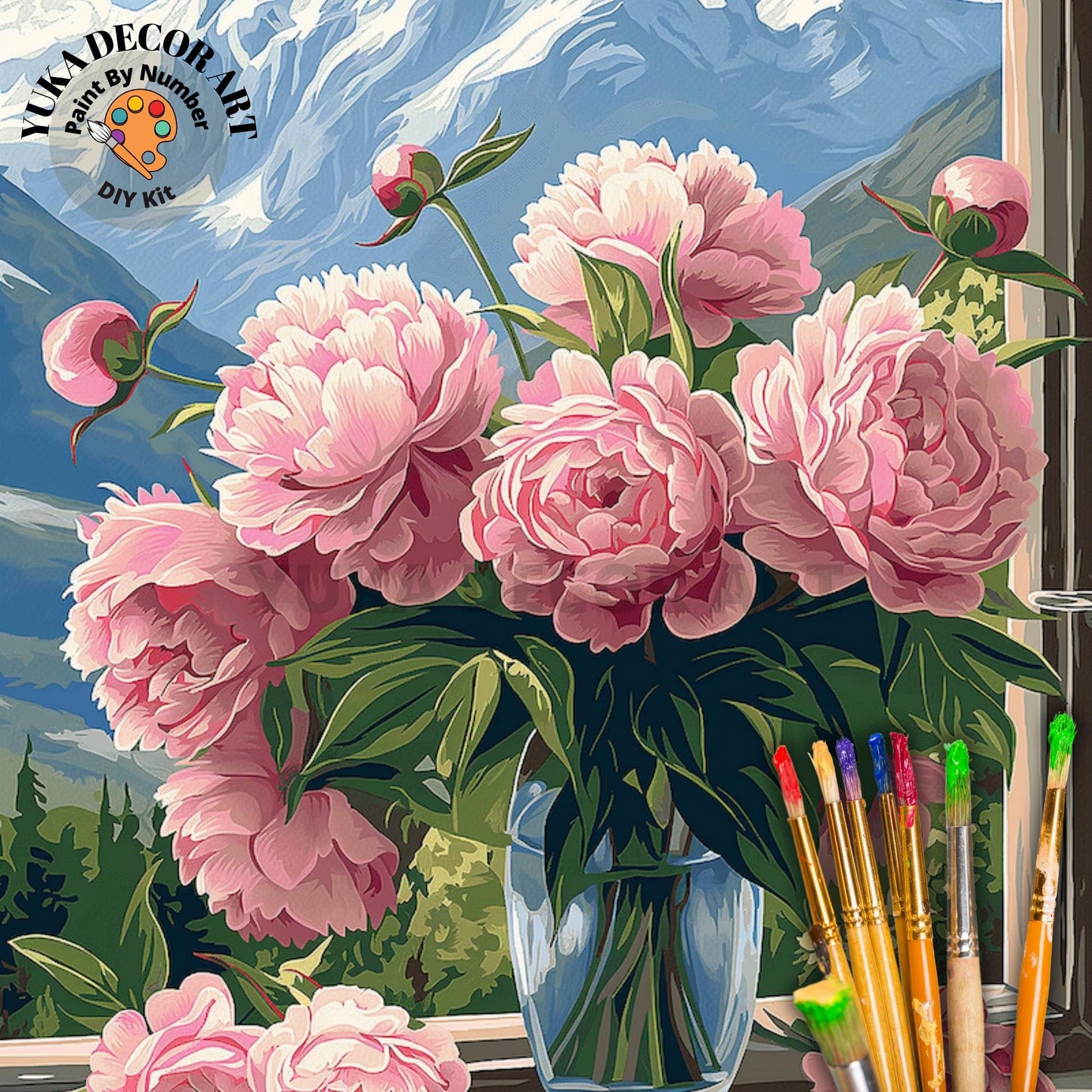 Vintage Peonies PAINT by NUMBER Kit Adult Pink Peony Vase Floral Wall Art Easy Beginner Acrylic DIY Painting Kit Anniversary Gift for Wife