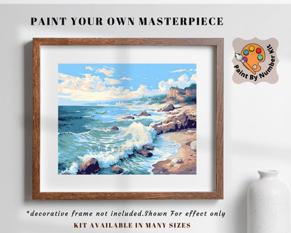 Seascape PAINT by NUMBER Kit for Adult , Rocky Seashore Waves Beach scene, Beginner Acrylic Painting Kit,Home Decor Gift
