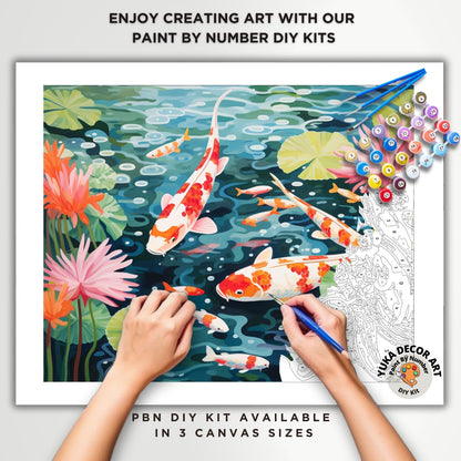 Koi Fish PAINT by NUMBER Kit Adult Asian Tropical Plants Water Pond Minimalist  Art Easy Beginner Painting DIY Kit Gift for Girlfriend Mom