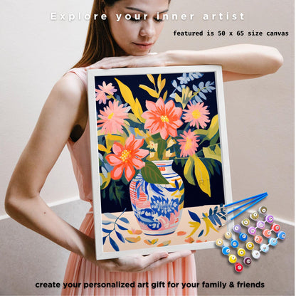 Rustic Floral PAINT by NUMBER Kit Adult DIY by Numbers Easy Beginners Painting Flower Bouquet Vase | Holiday Gift For Mom Aunt Girlfriend