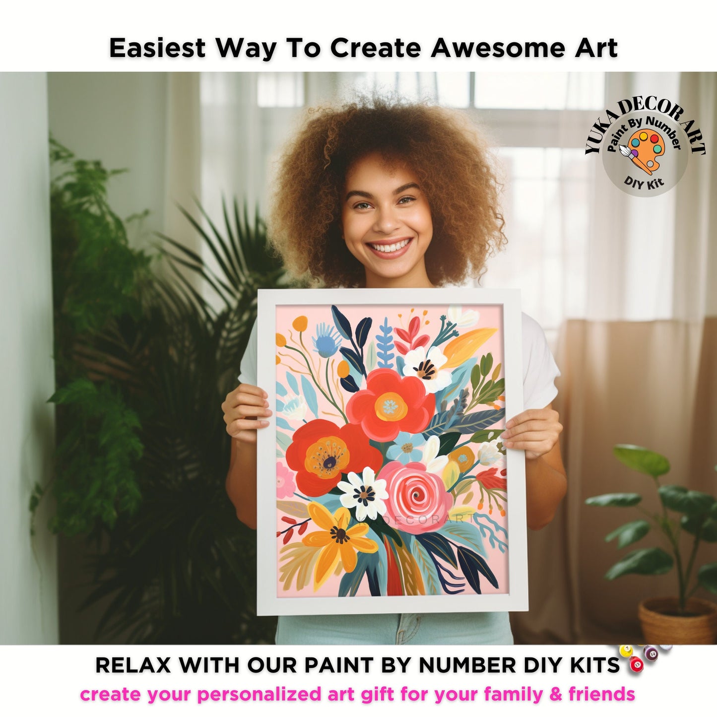 PAINT by NUMBER Kit Adult Garden Flowers Vintage Spring Colourful Wall Art Easy Beginner Acrylic Paint DIY Kit Mom Dad Gift