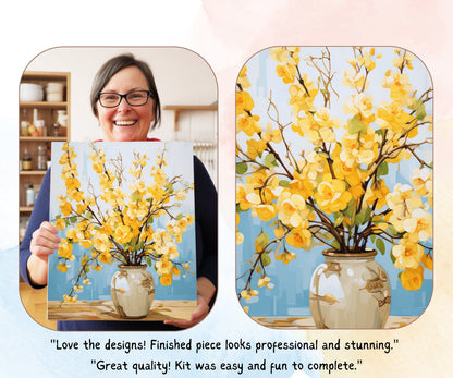 Yellow Flowers PAINT by NUMBER Kit Adults | Set Of 2 | WildFlowers DIY Painting Easy Beginners Hobby Kit Wall Art Birthday Gift Girlfriend