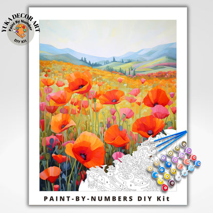 Red Poppies Floral PAINT by NUMBER Kit for Adults  Mountain Flowers Painting Easy Beginners Acrylic Paint DIY Kit Wall Art Decor Gift Mom