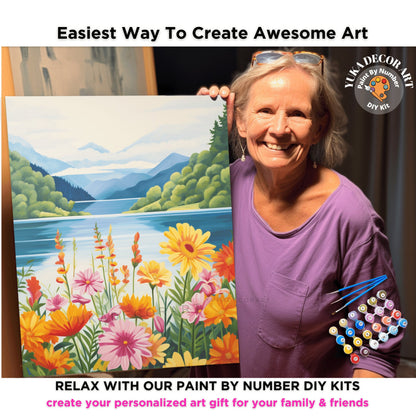 Wildflowers PAINT by NUMBER Kit Adult Mountain Landscape Modern Art Easy Beginner Acrylic Painting DIY Canvas Craft Kits Gift Idea For Mom
