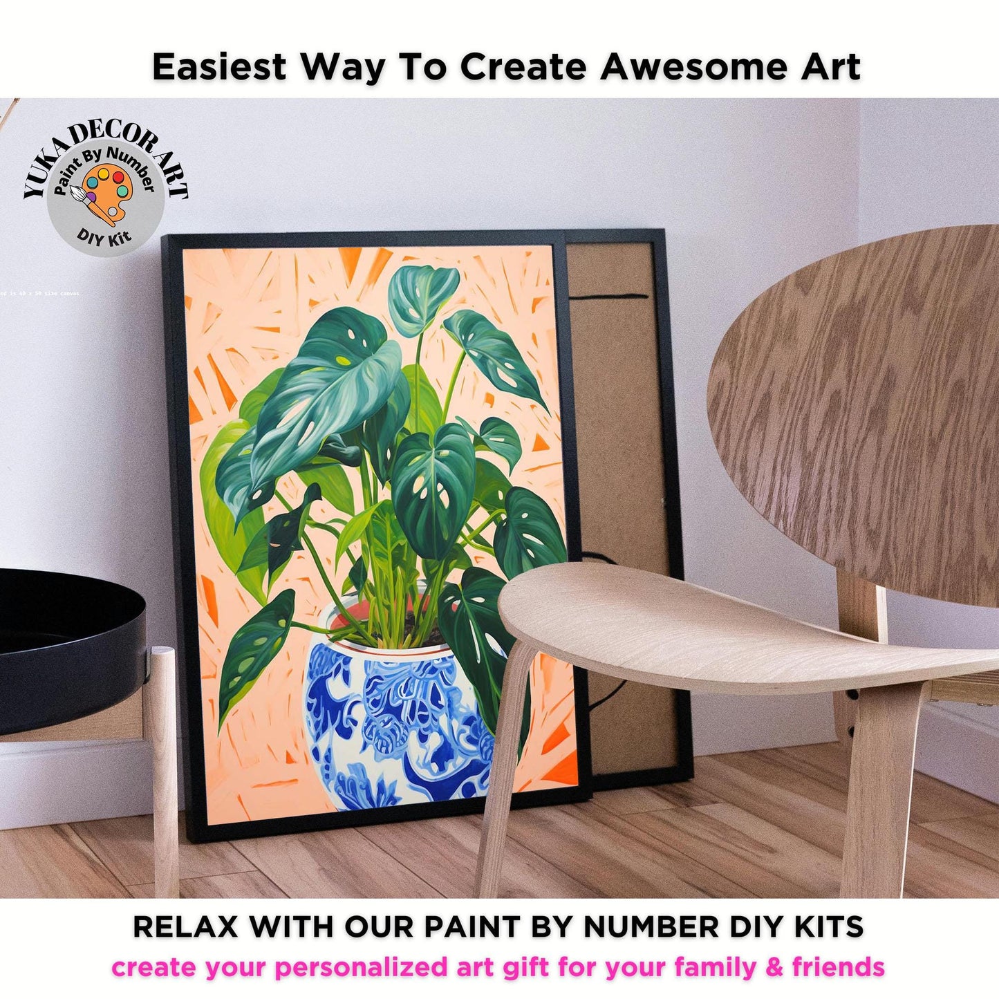 Indoor Plant PAINT by NUMBERS Kit for Adults Minimalistic Chic DIY Painting Easy Beginners Hobby Painting Kit Wall Art Gift Mum Plant Lover