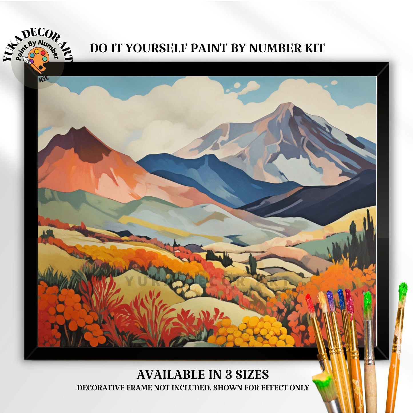 Poppies Valley PAINT by NUMBER Kit Adult Contemporary Abstract Mountain Art Bold Style Easy Beginner Oil Painting DIY Kit Bday Gift Mom Dad