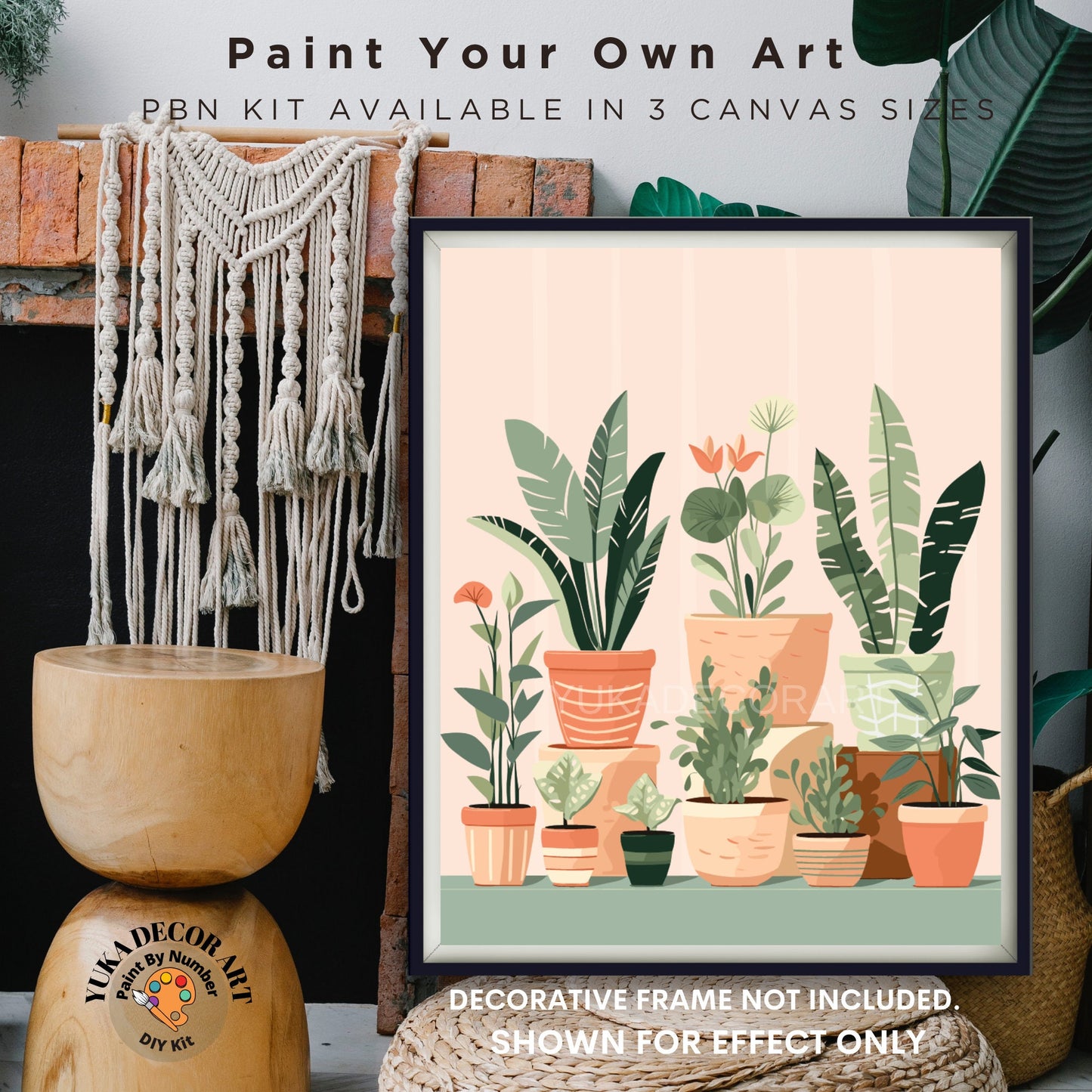 House Plants PAINT by NUMBER Kit Adults ,Minimalistic Chic Style DIY Painting, Easy Beginners Acrylic Paint Kit ,Living Wall Art  Mom Gift