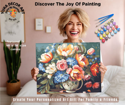Vintage Vase PAINT by NUMBER Kit Adults Still Life Spring Flowers  DIY Painting Easy Beginners Art Housewarming Birthday Gift Mom Sister