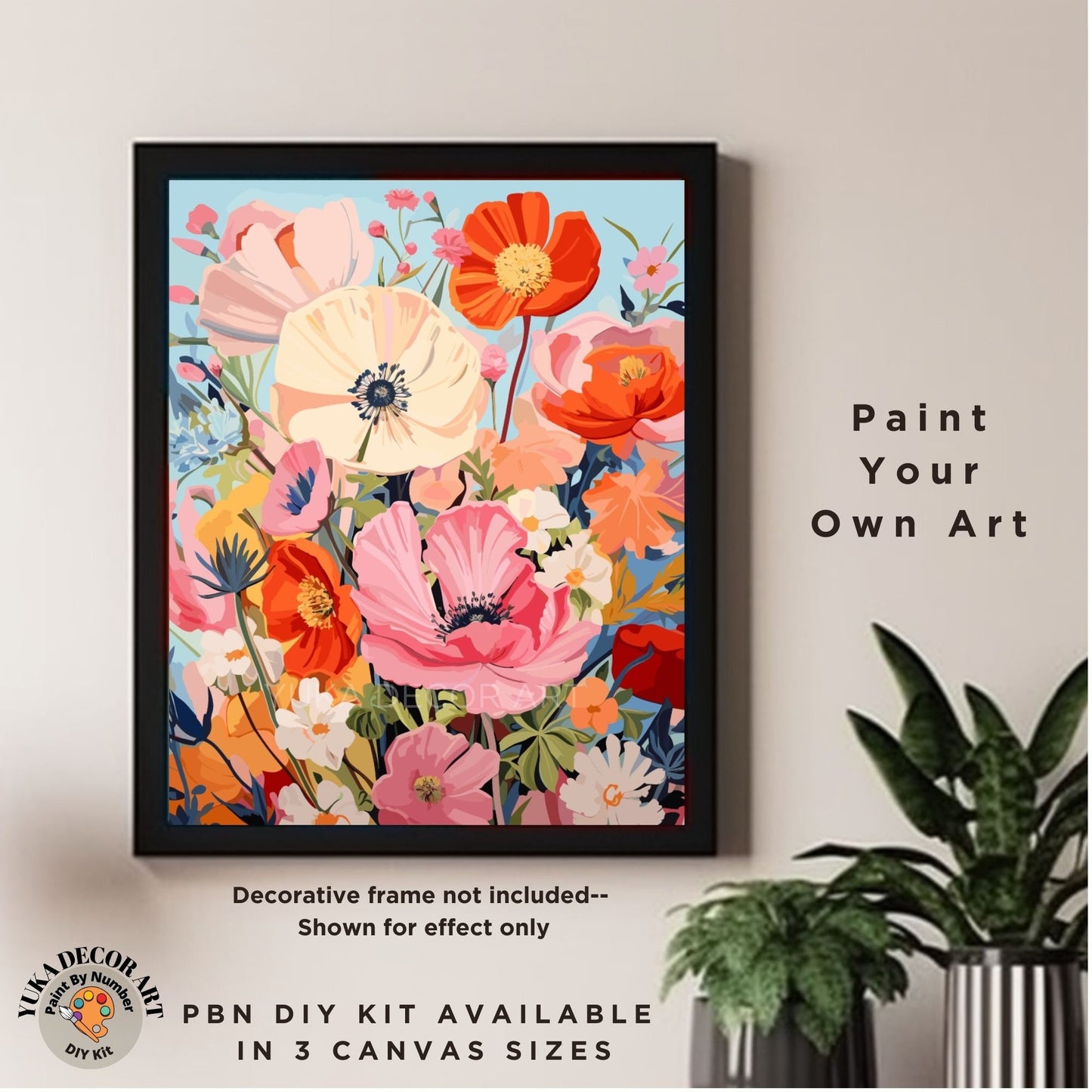 Flowers PAINT by NUMBER Kit for Adults Wildflowers Garden DIY Painting Floral Easy Beginners Hobby Kit Wall Decor Art Gift | Code: FL2309150