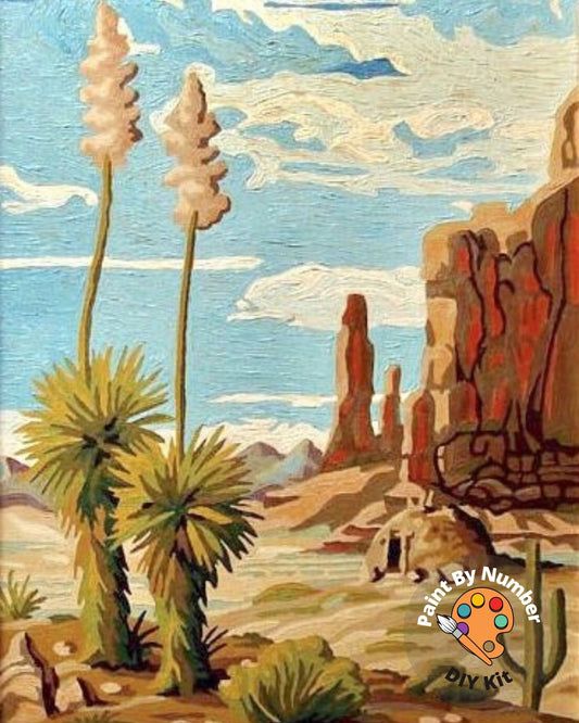 Vintage Inspired PAINT by NUMBER Kit Adult, Desert Canyon Rock Painting , Easy Beginner Acrylic Painting DIY ,Vintage Style Decor Gift