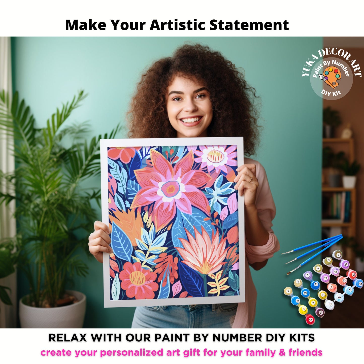 PAINT by NUMBER Kit Adult  Garden Flowers Modern Pink Blue Pastel Wall Art Easy Beginner Acrylic Paint DIY Kit Mom Dad Gift