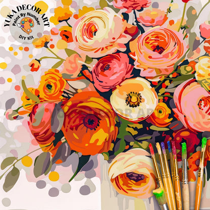 Flowers Paint by Number Kit Adult Peach Orange Floral Painting Easy Beginner Paint Kit Anniversary Gift For Girlfriend Bday Home Decor Gift