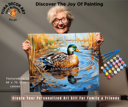 Dabbling Duck PAINT by NUMBERS Kit Adult Painting DIY by Numbers Easy Beginners Birthday Gift For Her Wife Grandma Vintage Style Wall Art