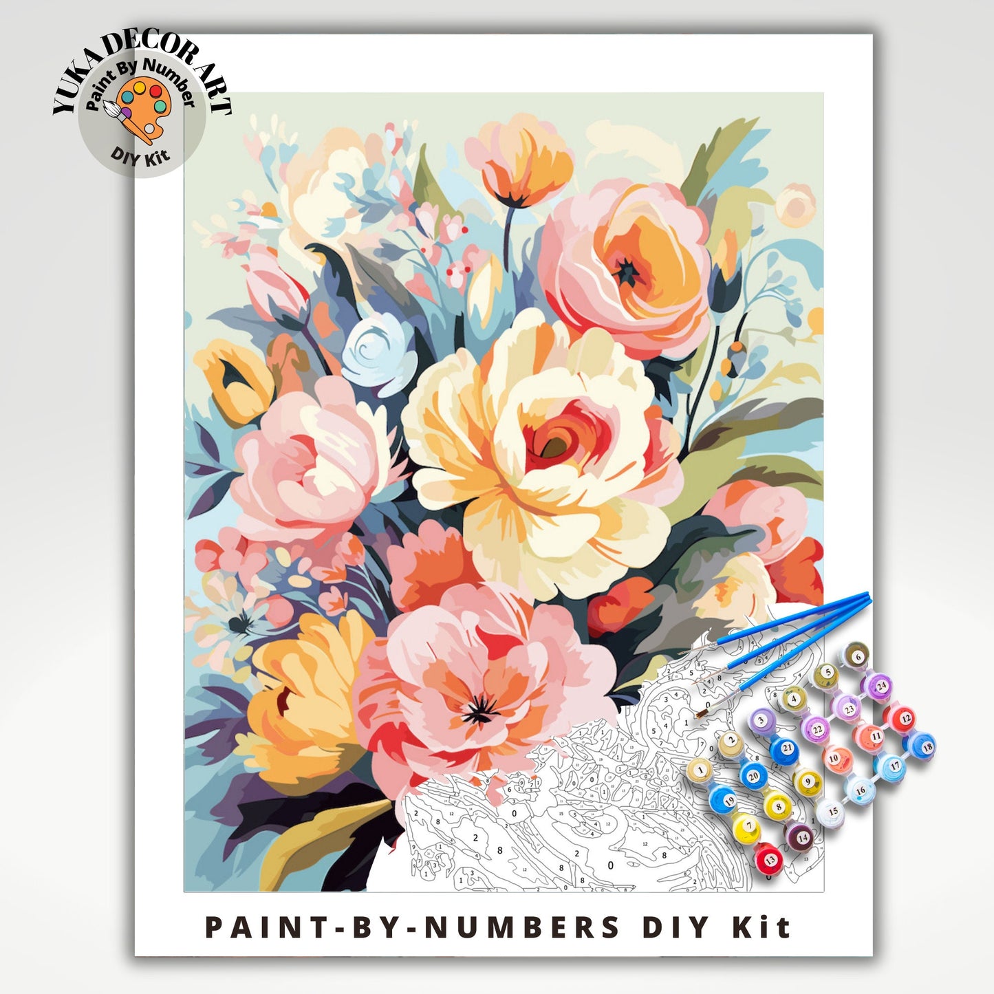 PAINT by NUMBERS Diy Kit Adult Garden Peach Flowers Colourful Wall Art Easy Beginner Acrylic Painting Kit Grandma Mom Gift