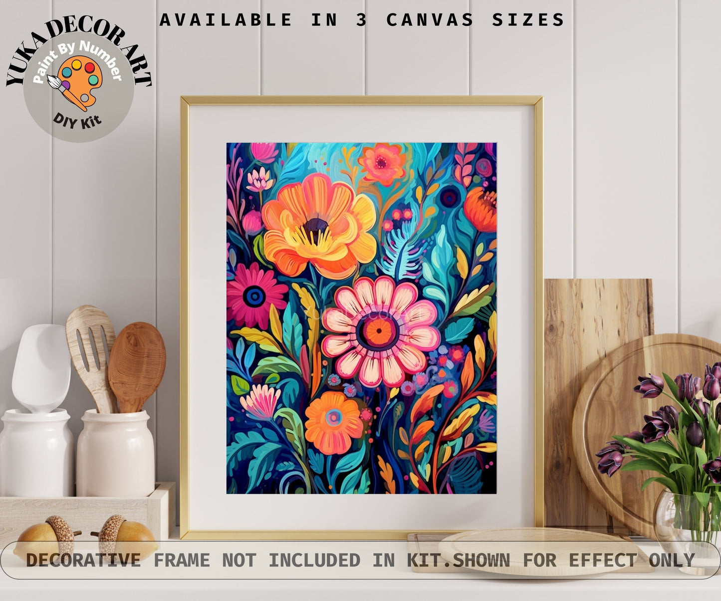 Floral PAINT by NUMBER Kit for Adults Abstract Flowers Paint Kit Easy Beginners Acrylic Paint DIY Kit Wall Art Decor Gift