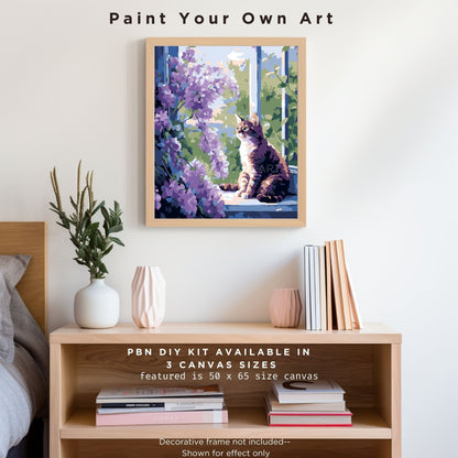 PAINT by NUMBERS Kit  Adults Cat In Window Flower Garden Easy Beginners Pastel Colors DIY Paint Kit Wall Art Gift For Mom